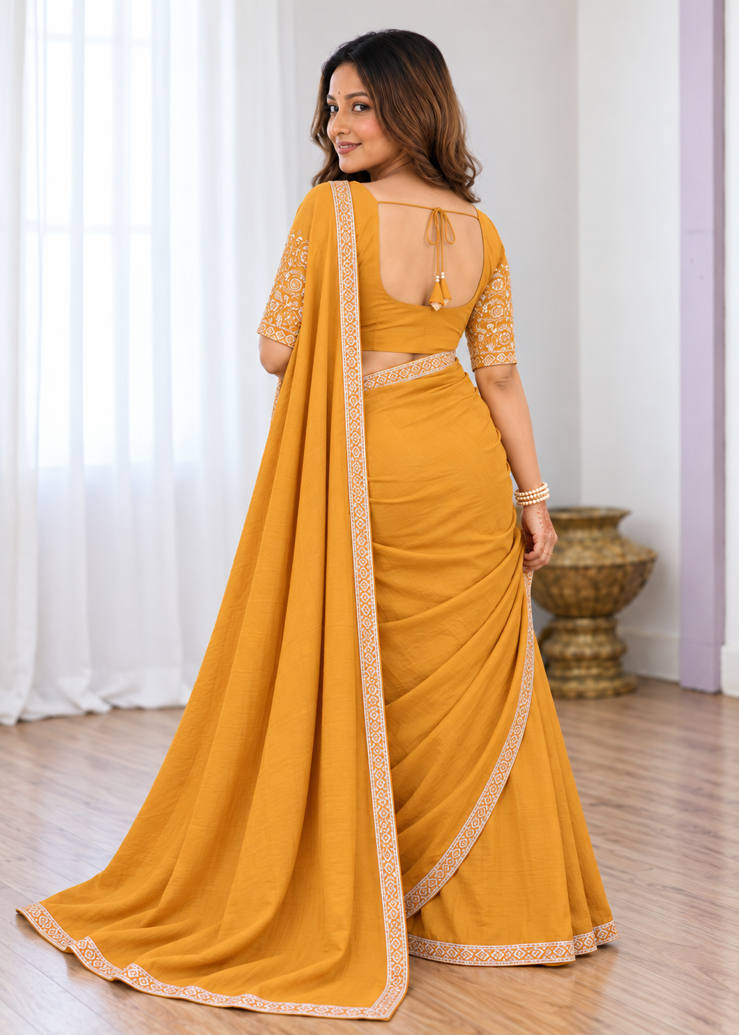 Premium Two-Tone NC Vichitra Beads Handwork Saree